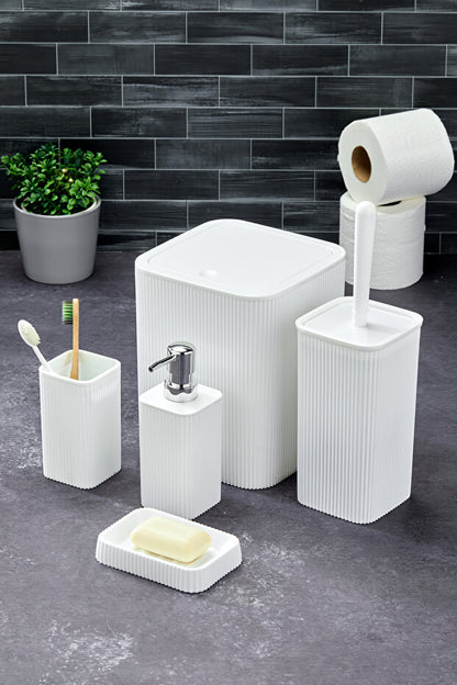 5 Parça Kare Banyo Seti - Çöp Kovası WC Fırçası Sıvı-Katı Sabunluk ve Diş Fırçası