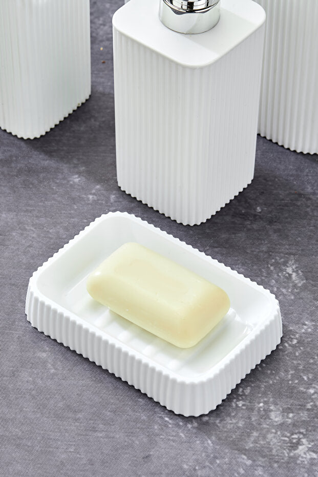 5 Parça Kare Banyo Seti - Çöp Kovası WC Fırçası Sıvı-Katı Sabunluk ve Diş Fırçası