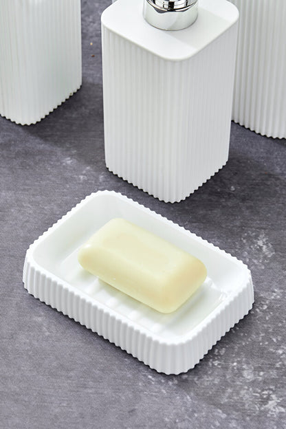 5 Parça Kare Banyo Seti - Çöp Kovası WC Fırçası Sıvı-Katı Sabunluk ve Diş Fırçası